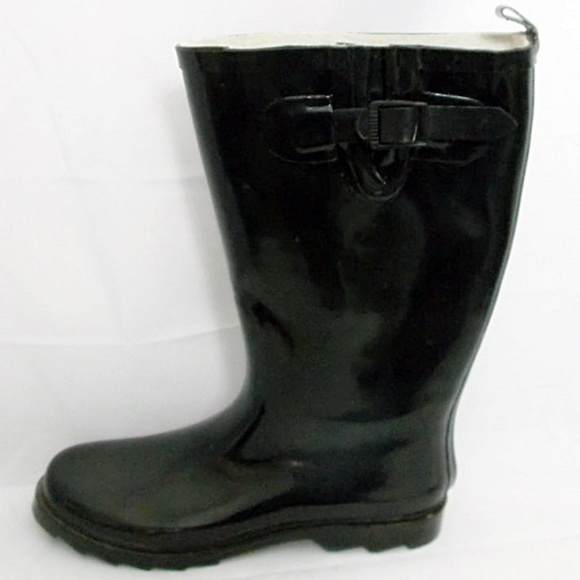 Misty Mountain Shiny Black Rubber Rain Boots - Picture 3 of 7